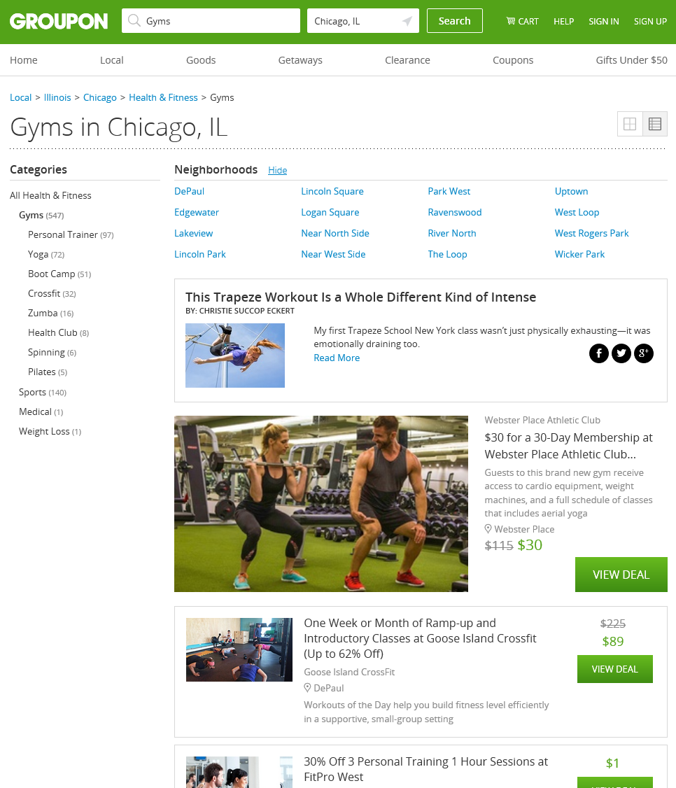 groupon gym pages in chicago